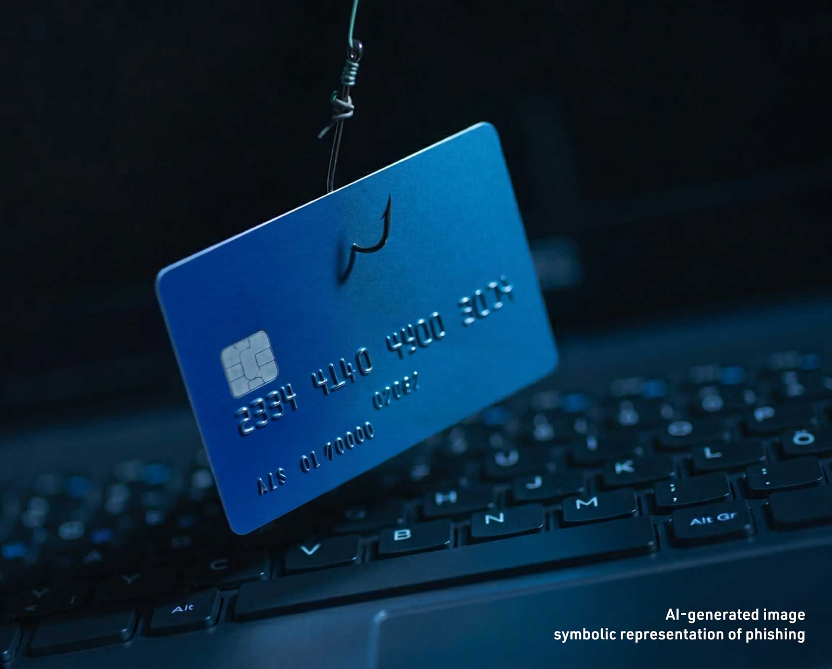 a credit card on a hook – symbolic representation of phishing